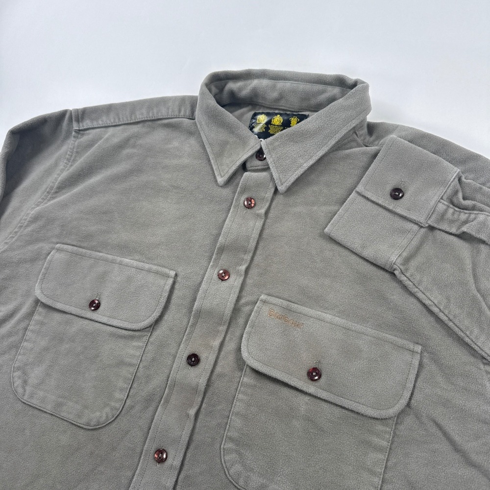 Vintage Barbour Moleskin Shirt Mens XL Made in England Flannel Overshirt Grey UK